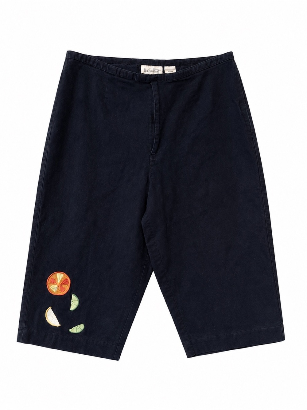 Vintage Y2K Black Embroidered Fruit Culottes Capri Pants Size Womens 8-10 Medium